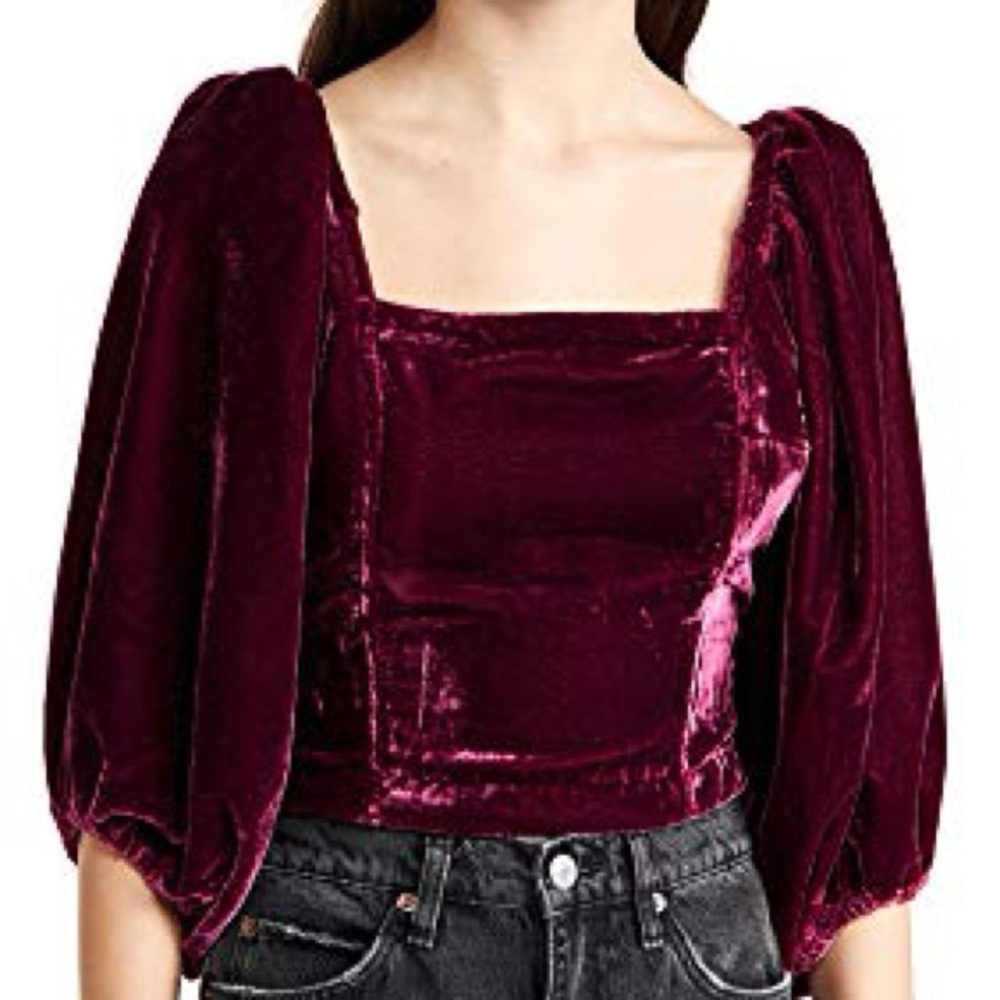 Free People Marie Velvet Open Back Top Size Large - color Cream Pomegranite